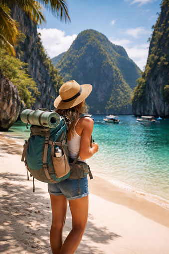 Frau als Backpacker in Coron