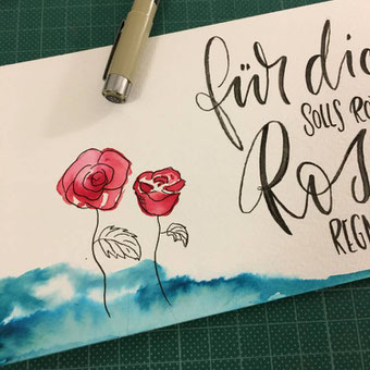 Aquarellrosen mit Fineliner verzieren