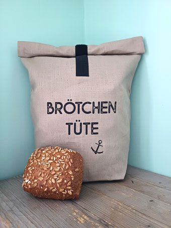 Schwarzer Brotbeutel aus Stoff mit weißem Aufdruck "Brötchentüte" 