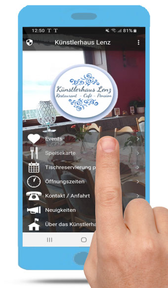 Restaurant Künstlerhaus Lenz in Gladenbach, Android Smartphone App und Tablet App.