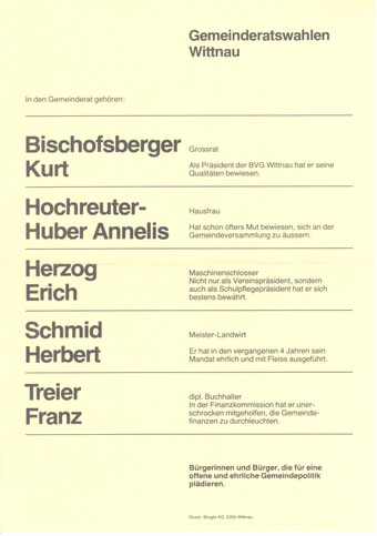 Flugblatt vom 3. Oktober 1985 mit Wahlvorschlägen