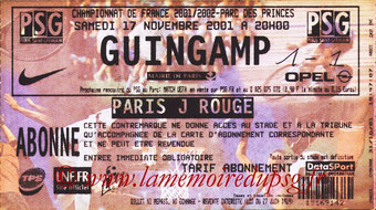 Ticket  PSG-Guingamp  2001-02