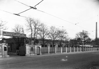 Schwarz-Weiß-Bild vom alten Daimler-Benz Grundstück