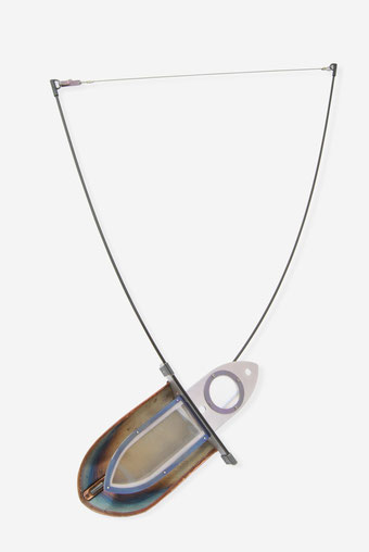 "UNCERTAINTY" (future series) necklace 2018 iron, copper, aluminium, titanium, steel,carbon fiber,vinyl filter  41x26x4 cm. 58gr.                      