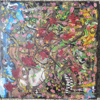 Techniques mixtes & transferts d'images 28x28cm 2025