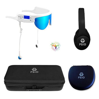 Lunettes luminothérapie psio premium 3.0 casque réducteur de bruit psio et trousse de voyage  sur le site ambassadeur psio agréé milieu clinique alain rivera rsynerj - pole santé rochefort océan