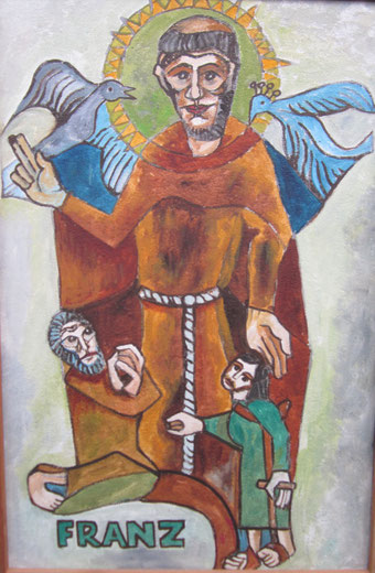 Der Heilige Franz - Ölgemälde von Peter Hodiamont (1925-2004) - Schenkung der Fondation Hodiamont an die Vereinigung St. Franziskus von Assisi Garnstock VoG
