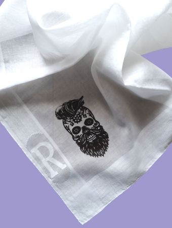 Vintage Taschentuch mit Aufdruck Calavera Mann mit Bart