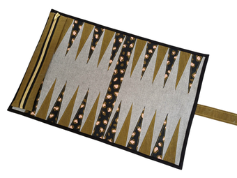 Backgammon Reisespiel zum Zusammenrollen Leo ocker schwarz