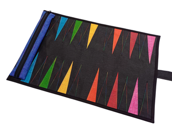 Backgammon Reisespiel zum Zusammenrollen Regenbogen schwarz