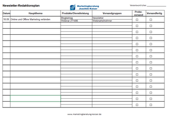 Newsletter Marketing Redaktionsplan muster