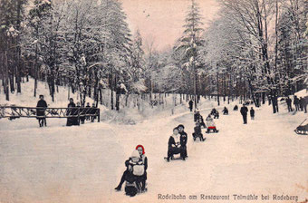 Rodeln 1909 - die Rodelbahn an der Talmühle Lotzdorf