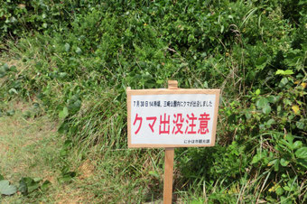 国道７号線沿いで見かけた熊出没注意情報