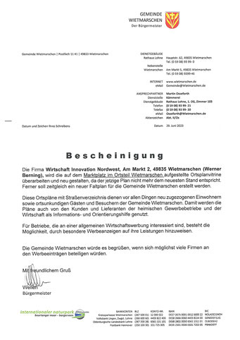 Empfehlungsschreiben der Gemeinde Wietmarschen