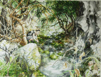 "A la source, an der Quelle",Tusche, Stifte, Aquarell,60 x 80 cm, 2010
