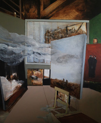 "Atelier II" Acrylique sur toile Dim: 122cm x 94cm