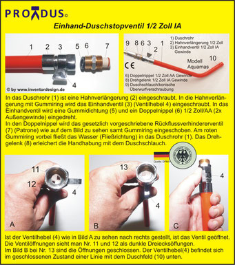 Gesäßhandbrause für Einarmige. Analhygiene. Duschstopventil. Behinderte. Armverletzung. Prokdus Manufaktur. Toilettenhilfen SanitätshausShop.