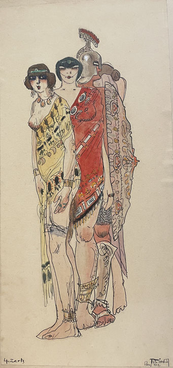 Tito SAUBIDET-GACHE, les 4-Zarts, Paris, 1912, Aquarelle et encre, signée, datée et située, expose à la galerie Agnes Thiébault, Paris 