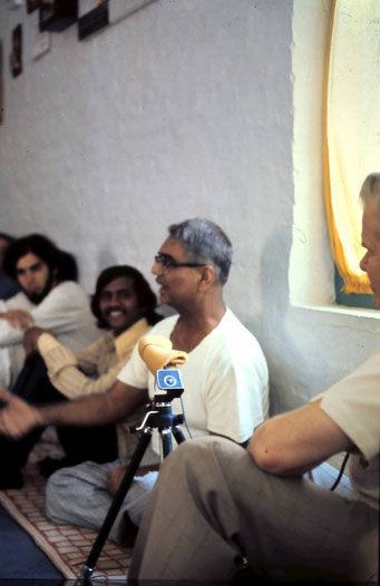 Jan.1975 - Mandali Hall, Meherazad - John (right ) recording Eruch ; photo A.Zois