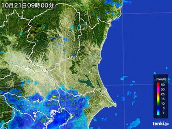 10月21日朝の雨雲　茨城県にはまだ雨雲がかかっていないように見えた