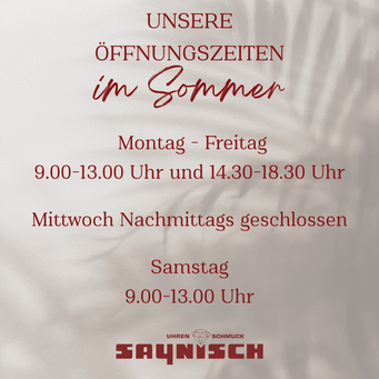 Unsere Öffnungszeiten: Mo. bis Fr. 9 Uhr bis 13 Uhr und 14.30 Uhr bis 18.30 Uhr, Samstags 9 Uhr bis 13 Uhr