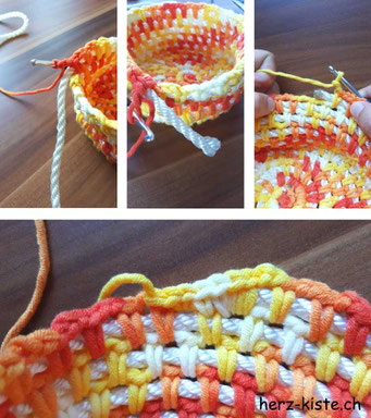 DIY Häkelkörbchen mit Wolle und einem Seil