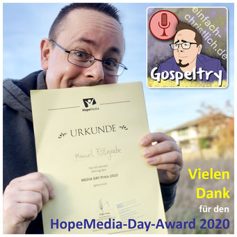 (Vielen Dank für die Verleihung des HopeMedia-Day-Awards 2020)