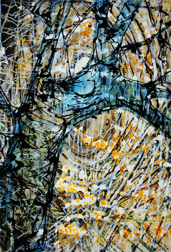 Ati von Gallwitz, Treelines 1, Acryl/Tusche, 100x72 cm, 1998