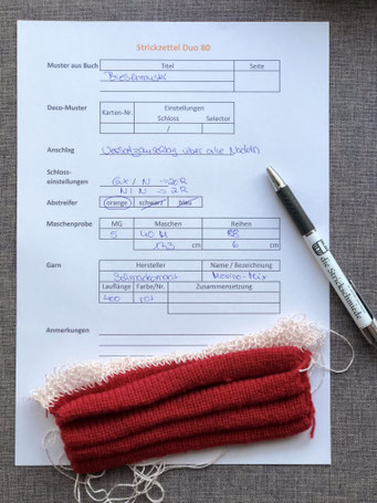 Strickzettel, Spickzettel für Maschenproben
