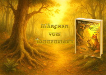 Märchenhafter Wald mit dem Tannenmann und Waldtieren – Buchcover „Die Pflanzenmagie des Nordens – Band IV: Märchen vom Tannenmann“ von Haideé Zindler