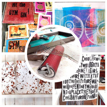 Eine Collage aus Drucktechniken in der Craftschöpferey in Niedersachsen/Bremen.