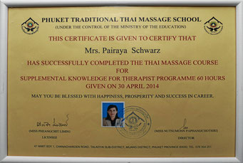 Phuket Traditional Thai Massage School, Zertifikat
