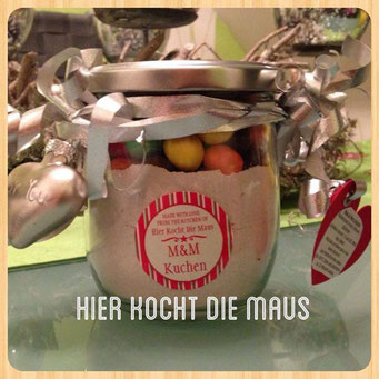 Kuchen aus dem Glas - M&M-Kuchen Weihnachtsgeschenk