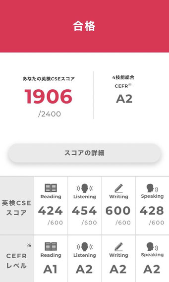 中学3年生が英検準2級にライティング満点で合格!画像