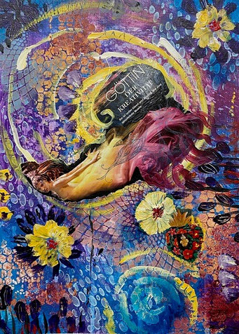 Mixed Media Unterwasser-Collage in schönen Blau- und Violett-Tönen