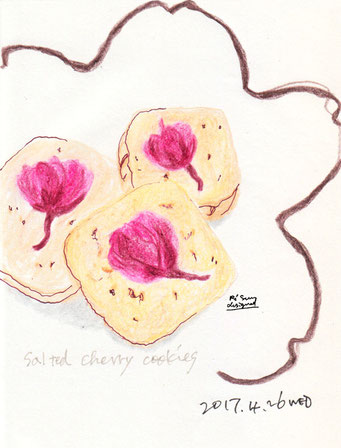 桜の塩漬けクッキー salted cherry cookies (2017.4.26WED)