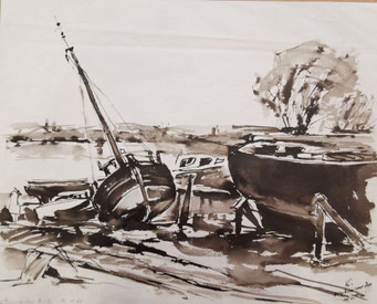 "Finkenwerder Werft" 14.11.1961", 38 x 47 cm, Tusche, Litographie auf Büttenpapier, nummeriert, limitiert und handsigniert, 250,-€