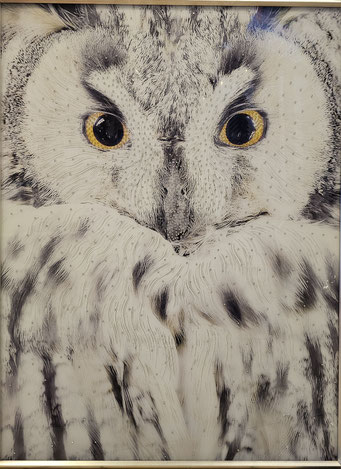 "Schneeeule", Glasbild mit Strass, 90x 120 cm, 199,-€