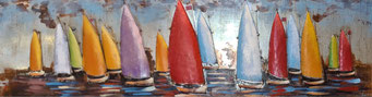 -Metallbild- "bunte Segler" ca.  50 x 180 cm, 379,-€