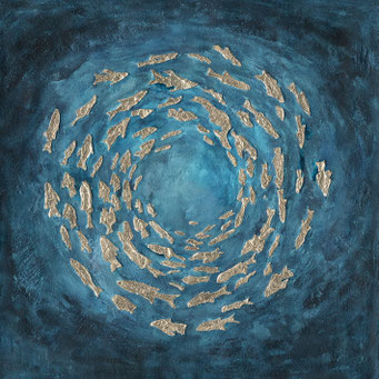 "Fischstrudel II." Fb.gold 100 x 100 cm, 279,-€
