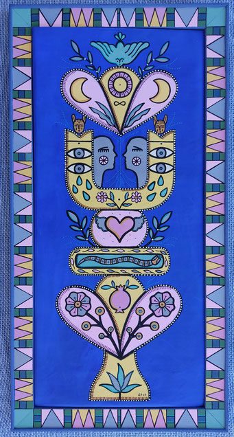 Tree of life II, 2025,  Acrylic on canvas, hand painted frame, cm47x87