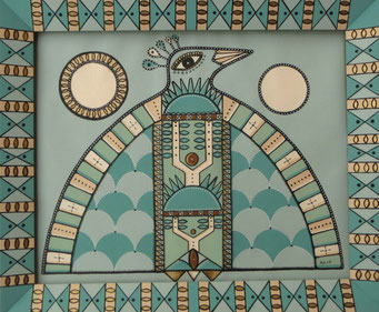 Sacred Bird, 2025,  Acrylic on canvas, hand painted frame, cm47x40