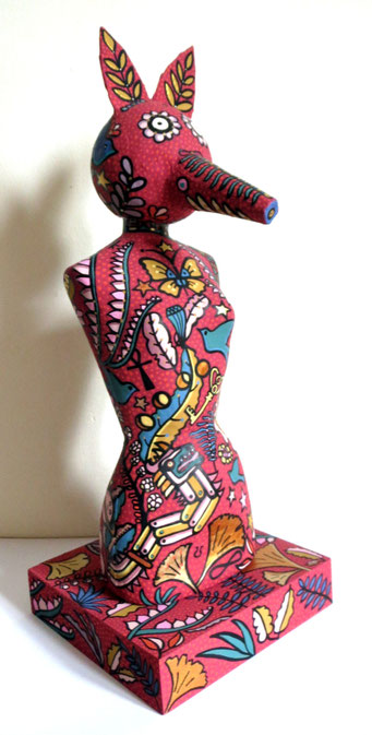 The keeper (Fire), 2023, cm48, papier maché and wood.