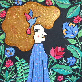 The Bohemian Priestess, 2014, cm100x100. Acrylic paint and natural pigments on treated canvas. Unframed.