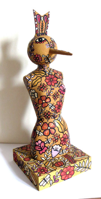The keeper (Earth), 2023, cm48, papier maché and wood.