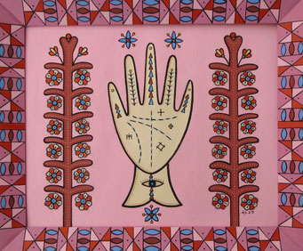Maktoub, 2025,  Acrylic on canvas, hand painted frame, cm47x40