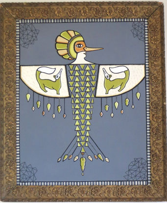 Amulet, 2020, cm60x71, acrylic and embroidery on canvas. Vintage frame.