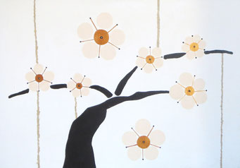 Sakura, 2005, cm100x85, acrylic and collage on wood, resin frame.