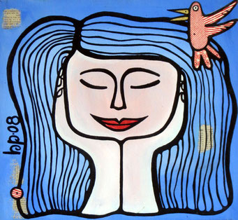 Mi sento così, 2008, cm45.5x49. Acrylic paint, natural pigments and collage on canvas. Unframed.
