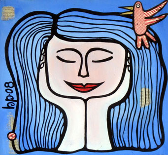 Mi sento così, 2008, cm45.5x49. Acrylic paint, natural pigments and collage on canvas. Unframed.